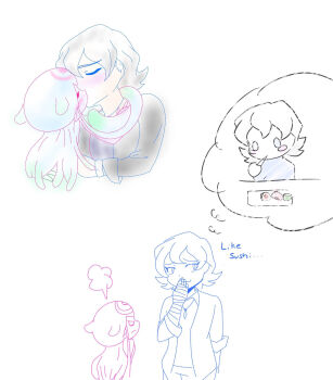 annoyed bandaged_arm bandages couple digimon digimon_(creature) digimon_ghost_game higashimitarai_kiyoshiro jellyfish_girl jellymon kiss monster_girl seijeri short_hair tentacle_hair tentacles