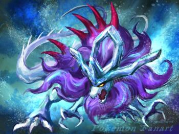 Rule 34 | animal focus, claws, commentary request, copyright name, full body, nanami lusia, nintendo, no humans, open mouth, pokemon, pokemon (creature), pokemon focus, solo, spines, walking wake, watermark