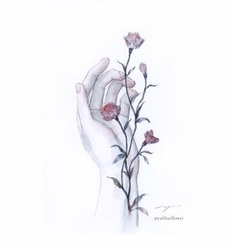1girl commentary_request flower hand_focus highres original painting_(medium) pale_skin ringo_komachi solo surreal traditional_media watercolor_(medium) white_background