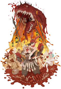 6+boys 6+girls absurdres animal_ears beard black_hair blonde_hair blood blood_from_mouth bone brown_hair closed_eyes copyright_name corpse eating eyeball facial_hair group_sex guro hetero highres holding holding_knife implied_cunnilingus implied_sex kingdom_death kiss knife lokman_lam long_hair mask monster multiple_boys multiple_girls nude orgy polearm rabbit_ears raw_meat red_eyes severed_head sex sitting spear standing thighhighs weapon white_hair white_thighhighs yaoi