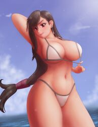Rule 34 | 1girl, alternative body build, armpits, bad tag, beach, big breasts, bikini, black hair, bra, bra pull, breasts, clothes pull, day, earrings, female, female focus, final fantasy, final fantasy vii, final fantasy vii remake, game console, hair ornament, hand behind back, hetero, huge breasts, jewelry, looking at viewer, narrow waist, navel, ocean, panties, pink lips, playstation, red eyes, saf-404, safartwoks, safartworks, solo, square enix, swimsuit, tagme, thighs, tifa lockhart, underwear, video game character, white bra, white panties, widescreen