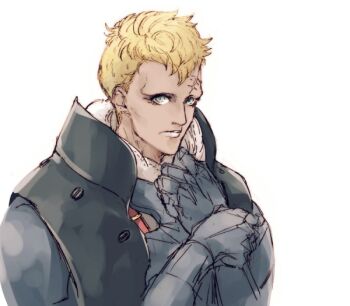 1girl benny_(fire_emblem) blonde_hair blue_eyes buzz_cut cheekbones fire_emblem fire_emblem_fates genderswap genderswap_(mtf) grey_armor hotate_rayan looking_at_viewer mature_female nintendo scar scar_on_face short_hair very_short_hair