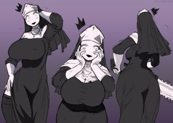 Rule 34 | beads, black dress, blank eyes, breasts, colored skin, cross, crown, dress, friday night funkin', gloves, highres, hourglass, huge breasts, lemonbizate, narrow waist, nun, open mouth, prayer beads, taki (friday night funkin'), white gloves, yandere