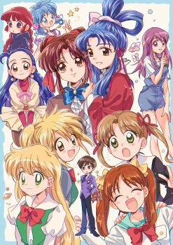 absurdres blouse braid collared_shirt crossdressing crossdressing_(ftm) crossover daa!_daa!_daa! fujioka_haruhi fushigi_yuugi gakuen_alice highres kaleido_star kero_kero_chime kodomo_no_omocha kou_shuurei kouzuki_miyu kukuri_(mahoujin_guruguru) kurata_sana magical_girl mahoujin_guruguru mimori_(kero_kero_chime) minami_kaede mirumo_de_pon! multiple_crossover naegino_sora ouran_high_school_host_club parted_bangs puchi_puri_yucie saiunkoku_monogatari sakura_mikan shirt suzuki_(2red_moon3) twin_braids white_shirt yucie yuuki_miaka