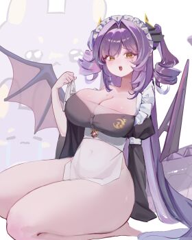 Rule 34 | 1girl, absurdres, arm support, arm up, barefoot, black dress, black sleeves, blush, breasts, cleavage, commentary request, dragon girl, dragon horns, dragon tail, dragon wings, dress, drill hair, frilled headwear, frilled sleeves, frills, full body, hair intakes, highres, horns, kneeling, large breasts, long hair, long sleeves, looking at viewer, open mouth, pelvic curtain, pointy ears, purple hair, revealing clothes, sakihane huya, seiza, shirt, side slit, simple background, sitting, solo, stellive, swept bangs, tail, tearing up, thick thighs, thighs, twin drills, twintails, very long hair, virtual youtuber, white background, white dress, wings, wo0ngw0ong, yellow eyes