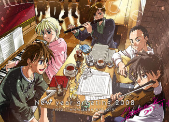 Rule 34 | 5boys, black hair, blonde hair, bones (instrument), bouzouki, brown hair, cassette player, chang wufei, collared shirt, dated, drink, duo maxwell, earbuds, earphones, fiddle, flute, from outside, gundam, gundam wing, heero yuy, instrument, irish bouzouki, irish flute, kamibata yuuma, lowres, multiple boys, music, new year, photo-referenced, piano, pink shirt, playing instrument, quatre raberba winner, saucer, sheet music, shirt, solas (band), table, trowa barton, violin, watermark, web address