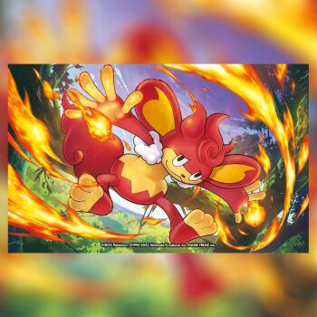 :3 closed_mouth cloud commentary company_name copyright_name copyright_notice english_commentary fire gen_5_pokemon nintendo official_art outdoors plant pokemon pokemon_tcg simisear sky smile solo third-party_source tree vines you8_pen