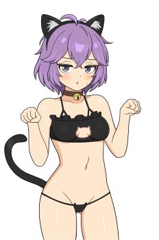 1girl animal_ears bell bernadetta_von_varley breasts cat_ears cat_girl cat_pose cat_tail collar fake_animal_ears fake_tail fire_emblem fire_emblem:_three_houses grey_eyes looking_at_viewer neck_bell nintendo purple_hair short_hair small_breasts tail yoshio_hentai