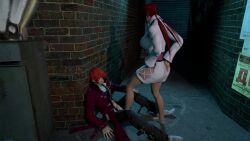 1boy 1girl 3d alley animated barefoot breasts cleavage clothed_sex erection feet footjob hair_over_eyes hetero highres jacket large_breasts long_hair nail_polish oscarkim123 outdoors penis ponytail red_hair shermie_(kof) sitting sound standing tagme the_king_of_fighters thighs toenail_polish toenails toes twintails uncensored video yagami_iori