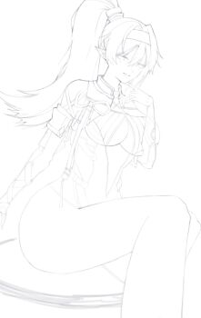 artist_request breasts hair_ornament highres long_hair simple_background skirt smile solo white_background wuthering_waves yinlin_(wuthering_waves)