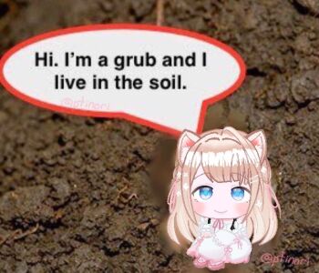 1girl ahoge animal_ear_fluff animal_ears blonde_hair blue_eyes blunt_bangs blush_stickers cat_ears chibi commentary detached_sleeves dress english_commentary english_text hands_on_own_knees huge_ahoge indie_virtual_youtuber knees_up lace_trim long_hair looking_at_viewer meme photo_background ptinori self-upload signature sitting smile solo speech_bubble white_dress yukinoshita_peo