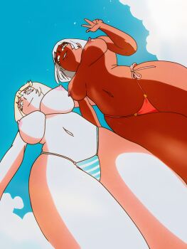 absurdres bikini blonde_hair breasts dark_skin highres large_breasts nipples non-web_source swimsuit white_hair