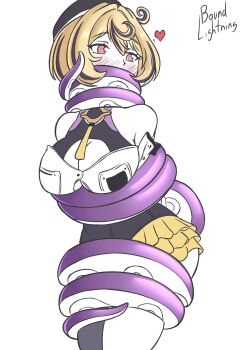 arms_behind_back asymmetrical_shorts blush bound bound_arms bound_legs bound_wrists boundlightning button_gap consensual_tentacles frills gagged high-waist_shorts highres multicolored_hair restrained shorts single_thighhigh skirt suction_cups tentacle_girl tentacle_grab tentacle_tail tentacles thighhighs yidhari_murphy zenless_zone_zero