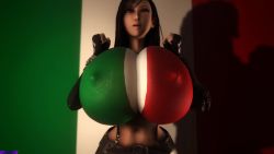 1girl 20s 3d animated arms_up black_gloves black_hair bodypaint bouncing bouncing_breasts breasts drakepowers earrings elbow_gloves final_fantasy final_fantasy_vii final_fantasy_vii_remake fingerless_gloves flag gloves green_paint highres huge_breasts italian_flag italian_senate_porn_livestream_(meme) jewelry long_hair looking_at_viewer looping_animation meme navel nipples paint parted_lips pencil_skirt red_paint shaking skirt solo square_enix standing staring suspenders tifa_lockhart topless_female upper_body video virt-a-mate white_paint wide_hips