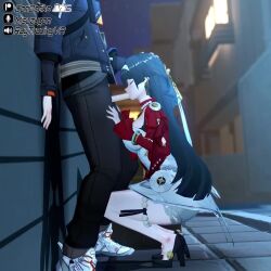 1boy 1girl 3d against_wall animated artist_name astra_yao bare_legs blue_hair breasts closed_eyes doridoriko earrings fellatio from_side full_body hair_ornament hairband hand_on_another's_head hands_on_another's_thighs hetero high_heels jewelry koikatsu_(medium) large_breasts long_hair misuzugon moaning oral outdoors penis profile raytracingva_18_(voice_actor) sound squatting standing tagme uncensored video wise_(zenless_zone_zero) zenless_zone_zero