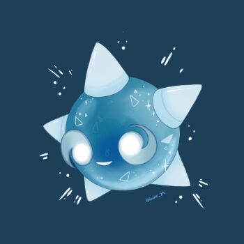 artist_name blue_background commentary_request emphasis_lines gen_7_pokemon highres iwasi_29 minior minior_(blue_core) minior_(core) nintendo no_humans open_mouth pokemon pokemon_(creature) simple_background sparkle star_(symbol) twitter_username