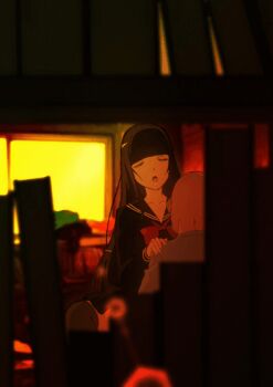 1boy 1girl age_difference aged_up animated animated_gif brown_hair closed_eyes clothed_sex clothes cowgirl_position grabbing_from_behind kosokosomaru_(higashi_taishi) long_hair old old_man older_male_and_younger_female on_person open_mouth original school_uniform sex sex_from_behind sitting sitting_on_person size_difference straddling voyeur_pov voyeurism