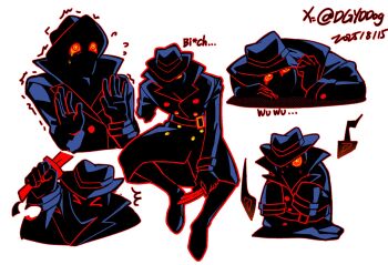 5boys coat dgyddog embarrassed fedora ghost_(psg) hat highres knife multiple_boys panty_&amp;_stocking_with_garterbelt scared shy trench_coat
