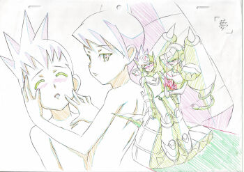 armor artist_request blush bodysuit closed_eyes drill_hair dual_persona geo_stelar_(mega_man) helmet lamia long_hair luna_platz_(mega_man) mega_man_(series) mega_man_star_force_(series) monster_girl omega-xis_(mega_man) parted_lips production_art queen_ophiuca_(mega_man) scan shoulder_armor snake star_force_mega_man third-party_source twin_drills very_long_hair