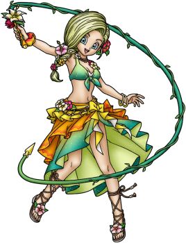 1girl :d aqua_bikini aqua_sarong artist_request bianca_(dq5) bikini blonde_hair blue_eyes bow bracelet braid breasts cleavage dragon_quest dragon_quest_tact dragon_quest_v flower footwear_flower front-tie_bikini_top front-tie_top full_body game_cg gradient_bikini green_bikini green_sarong hair_flower hair_ornament hair_tubes hibiscus holding holding_whip jewelry looking_to_the_side medium_breasts metal_hair_tubes midriff multicolored_sarong navel official_alternate_costume official_art open_mouth orange_sarong pink_flower sandals sarong side_part single_braid single_hair_tube smile solo swimsuit third-party_source white_flower yellow_bow yellow_sarong