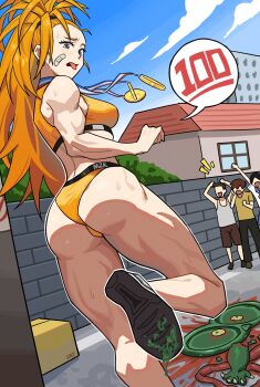 1girl absurdres ass bandaid blood box building captain_mizuki cloud fatzhai guro highres one-punch_man sky thighs tongue