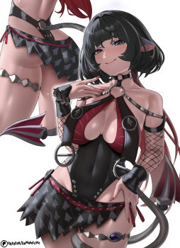 1girl absurdres animal_ears ass black_hair black_one-piece_swimsuit breasts closed_mouth commentary enma_(enmanuelart) fishnet_sleeves fishnets green_eyes highleg highleg_one-piece_swimsuit highres jane_doe_(nocturne_of_light)_(zenless_zone_zero) jane_doe_(zenless_zone_zero) large_breasts long_hair looking_at_viewer mouse_ears mouse_girl mouse_tail multicolored_hair multiple_views o-ring official_alternate_costume one-piece_swimsuit red_hair red_nails red_one-piece_swimsuit smile swimsuit tail thigh_strap very_long_hair white_background zenless_zone_zero