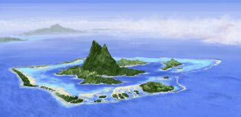 absurdres blue_sky commentary day from_above highres hill island landscape nature no_humans ocean original outdoors scenery sky somete_(sometebaka)