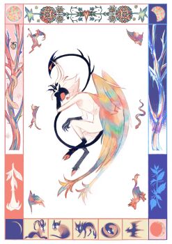 1boy angel angel_wings animal bat_(animal) bird blonde_hair cat commentary crow demon_boy english_commentary feathered_wings gargoylest goat hair_slicked_back hazbin_hotel hellaverse highres lucifer_morningstar_(hazbin_hotel) sitting snake solo wings wolf