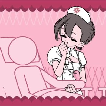1girl 1other ? animated arimoto_wataru blush flustered hat laughing nurse nurse_cap original tagme video