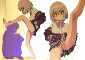 Rule 34 | 10s, 1girl, barefoot, censored, feet, femdom, glasses, gridman universe, hands in pockets, highres, leg up, light purple hair, looking at viewer, mosaic censoring, no panties, ogyadya, peeing, golden shower, peeing on viewer, pov, pussy, red eyes, shinjou akane, ssss.gridman, standing, toes