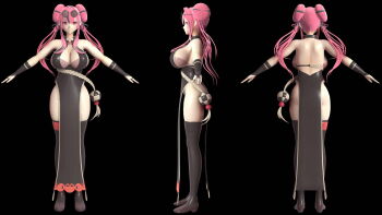 1girl 3d artist_request ass azur_lane backboob black_dress black_thighhighs blush breasts bremerton_(azur_lane) bremerton_(kung_fu_cruiser)_(azur_lane) bridal_gauntlets reference_sheet china_dress chinese_clothes cleavage covered_navel curvy double_bun dress eyewear_on_head hair_bun halterneck highleg highres large_breasts long_hair looking_at_viewer multiple_views official_alternate_costume open_mouth pelvic_curtain pink_eyes pink_hair revealing_clothes sideboob sidelocks thighhighs thighs twintails