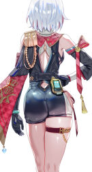 Rule 34 | 1girl, ass, black gloves, breasts, capelet, clenched hand, clothing cutout, epaulettes, facing away, from behind, gloves, hand on own hip, highres, honkai: star rail, honkai (series), huge ass, multicolored hair, red capelet, short hair, single epaulette, solo, streaked hair, tassel, thigh strap, thighs, topaz (honkai: star rail), uenoryoma, white hair