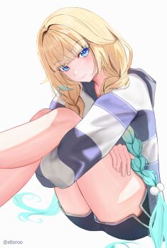 absurdres aizawa_ema aizawa_ema_(4th_costume) aqua_streaks bikini blonde_hair criss-cross_halter gradient_hair hair_flaps halterneck highres lace lace-trimmed_bikini lace_trim lupinus_virtual_games multicolored_hair stteroo swimsuit virtual_youtuber vspo!