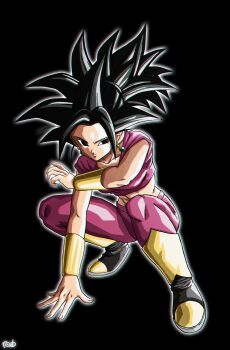 1girl abs absurdres black_background black_eyes black_hair collarbone dragon_ball dragon_ball_super earrings highres jewelry kefla_(dragon_ball) long_hair muscular muscular_female pantyhose potara_earrings purple_pantyhose purple_shirt roub3d shirt simple_background solo spiked_hair squatting