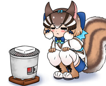 Rule 34 | 1girl, chipmunk costume, chipmunk ears, chipmunk girl, edamamezooooo, kemono friends, kemono friends v project, looking at viewer, siberian chipmunk (kemono friends), simple background, solo, virtual youtuber