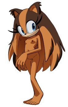 1girl absurdres animal_ears animal_nose averting_eyes bare_legs barefoot blue_eyes body_fur breasts brown_fur brown_hair closed_mouth collarbone completely_nude eyelashes feet full_body furry furry_female groin heel_up highres inkershike legs loli long_hair looking_at_viewer looking_to_the_side messy_hair multicolored_fur multicolored_hair navel nipples nude orange_fur orange_hair own_hands_together pubic_hair pussy sega sidelocks simple_background small_breasts solo sonic_(series) sonic_boom_(series) source_request standing sticks_the_badger toes two-tone_fur two-tone_hair uncensored white_background