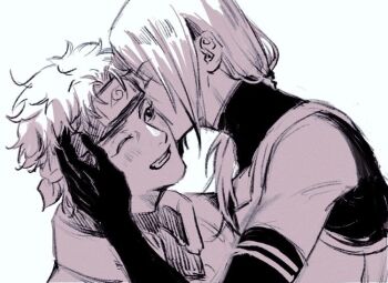 2boys blush commentary english_commentary forehead_protector greyscale happy kiss kissing_cheek konohagakure_anbu_uniform konohagakure_symbol long_hair male_focus momoyoru1 monochrome multiple_boys naruto_(series) naruto_shippuuden one_eye_closed short_hair simple_background uchiha_itachi uchiha_shisui white_background yaoi