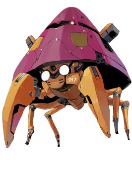 absurdres animal_focus blank_eyes commentary_request full_body gen_1_pokemon highres looking_at_viewer mecha mechanization nintendo no_humans non-humanoid_robot parasect pokemon pokemon_(creature) robot simple_background solo white_background white_eyes yunimaru