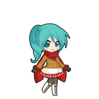 Rule 34 | 1girl, aqua eyes, aqua hair, bell sleeves, black outline, blush, boots, brown jacket, chibi, chibi only, closed mouth, full body, fur-trimmed jacket, fur trim, game asset, gloves, grey gloves, grey pantyhose, grid print, hatsune miku, hatsune miku graphy collection, jacket, knee boots, lace-up boots, long hair, long sleeves, looking at viewer, outline, pantyhose, pleated skirt, ponytail, red scarf, red skirt, scarf, skirt, skirt peek, smile, solo, standing, standing on one leg, transparent background, vocaloid, white boots