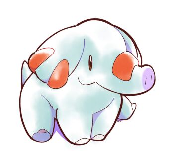 artsy-rc commentary english_commentary full_body gen_2_pokemon highres nintendo no_humans phanpy pokemon pokemon_(creature) pokemon_focus signature simple_background sitting smile solo sugimori_ken_(style) white_background