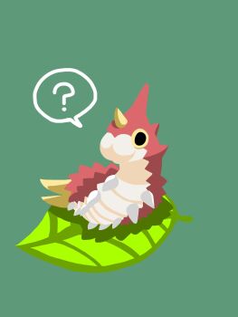 Rule 34 | ?, black eyes, bug, colored sclera, full body, gen 3 pokemon, green background, highres, leaf, nintendo, no humans, pokemon, pokemon (creature), ren0061, solo, spoken question mark, wurmple, yellow sclera