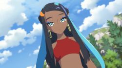 animated anime_screenshot aqua_hair ass audible_speech bare_legs bare_shoulders belly bikini black_hair black_sarong blue_eyes blue_hair breasts chinchou collarbone crotch_seam dark-skinned_female dark_skin diving drink drinking ear_piercing earrings english_audio female_focus full_body gen_1_pokemon gen_2_pokemon gen_3_pokemon gen_4_pokemon gen_7_pokemon hair_ornament hand_in_own_hair hand_on_own_hip highres hoop_earrings jewelry lapras legs looking_at_viewer makeup mantyke midriff milotic model multicolored_hair multiple_boys multiple_girls navel nessa_(pokemon) nintendo ocean piercing pokemon pokemon:_twilight_wings pokemon_(creature) pokemon_swsh puckered_lips qwilfish red_bikini remoraid sandals sarong sitting smile sound swimming swimsuit tagme thighs two-tone_hair underwater video wishiwashi