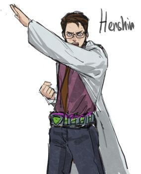Rule 34 | 1boy, ab roccoli, animification, avengers (series), belt, brown hair, bruce banner, coat, glasses, green eyes, highres, kamen rider, male focus, marvel, marvel rivals, necktie, pants, short hair, simple background, solo, white background