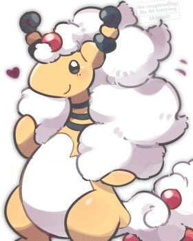 ampharos animal_focus blush closed_mouth forehead_jewel gen_2_pokemon heart long_hair looking_at_viewer mega_ampharos mega_pokemon nintendo no_humans pokemon pokemon_(creature) pokemon_focus simple_background smile solo tail tansho white_hair