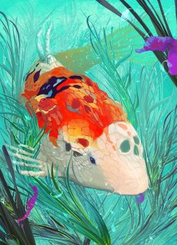 animal_focus bone bubble commentary_request fish koi no_humans original plant scales seahorse seaweed skull toy(e) underwater