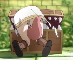 1girl 1other animated ass ass_focus ass_shake blurry blurry_background boots commentary cunnilingus cunnilingus_through_clothes english_commentary frieren frieren_stuck_in_a_mimic_(meme) gurumo_(twitter) legs licking long_hair long_tongue looping_animation lower_body meme mimic mimic_chest oral panties petite saliva sharp_teeth sousou_no_frieren stained_panties struggling stuck tagme teeth tongue underwear very_long_tongue video white_hair white_panties