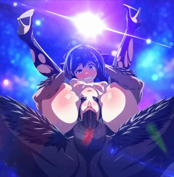 1boy 1girl animated animated_gif ass blue_eyes blue_hair blush bouncing_ass bouncing_breasts breasts clitoral_hood dmm dmm.com fat_mons folded full_nelson furry hetero high_heels interspecies jiggle large_penis magicami magicami_dx penis restrained sex shoes small_breasts stomach_bulge sweat thick_thighs thighs tomonaga_kaori torn_clothes uncensored vaginal