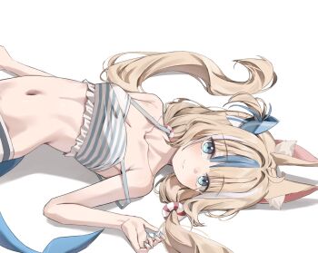 1girl animal_ears blonde_hair indie_virtual_youtuber looking_at_viewer navel sameko_saba scarlet_(wv0102) smile tagme toned toned_female white_background