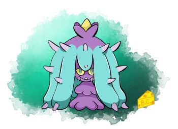 Rule 34 | artist logo, artist name, blue eyes, colored sclera, fangs, gen 7 pokemon, gotta-draw-em-all-daily, logo, looking at viewer, mareanie, nintendo, no humans, pokemon, pokemon (creature), solo, spikes, yellow sclera