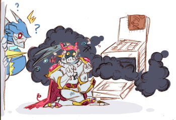 Rule 34 | armor, cape, digimon, digimon (creature), dukemon, full armor, meme, smoke, ulforcev-dramon, yellow eyes